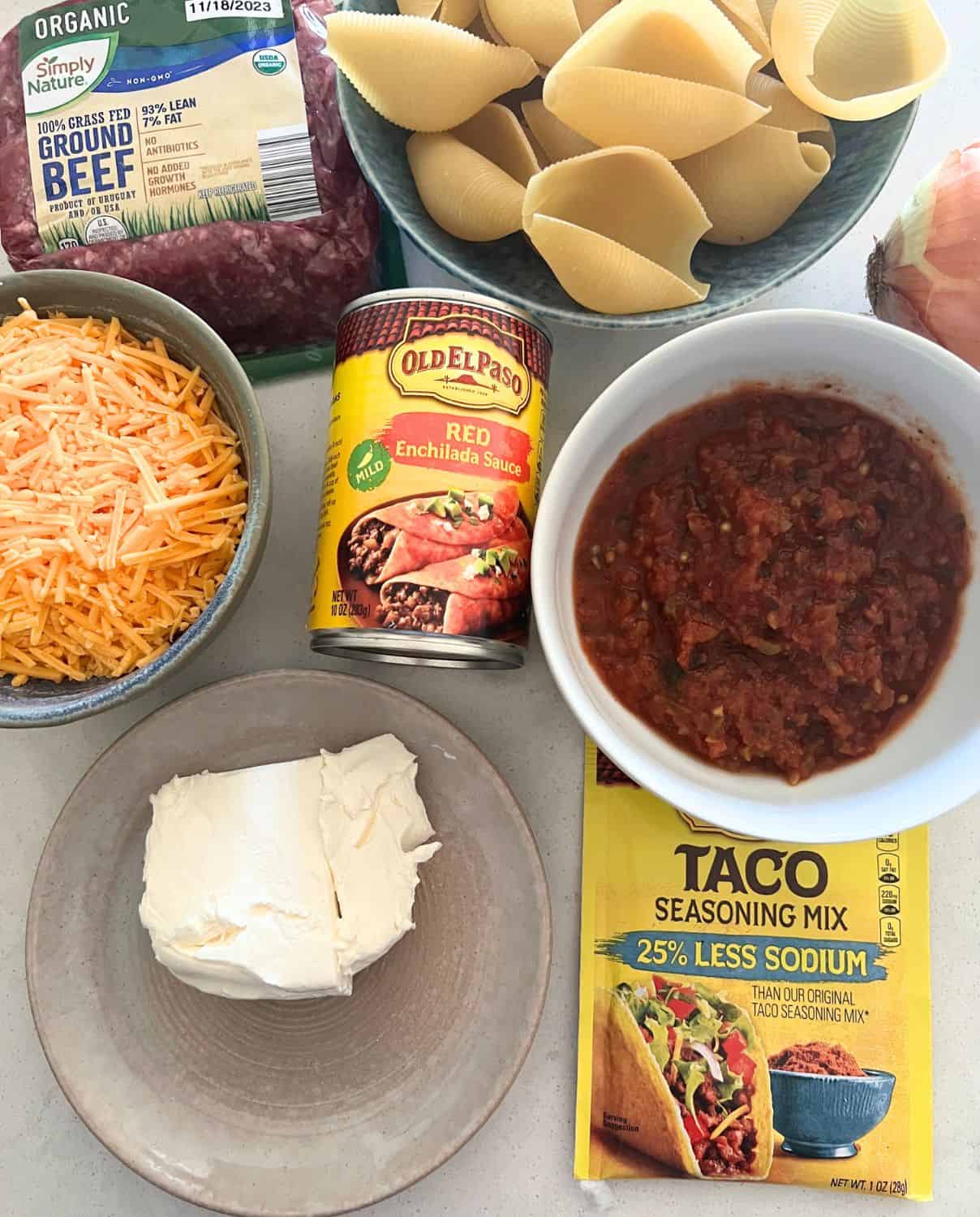 Ingredients needed for Mexican stuffed shells. 