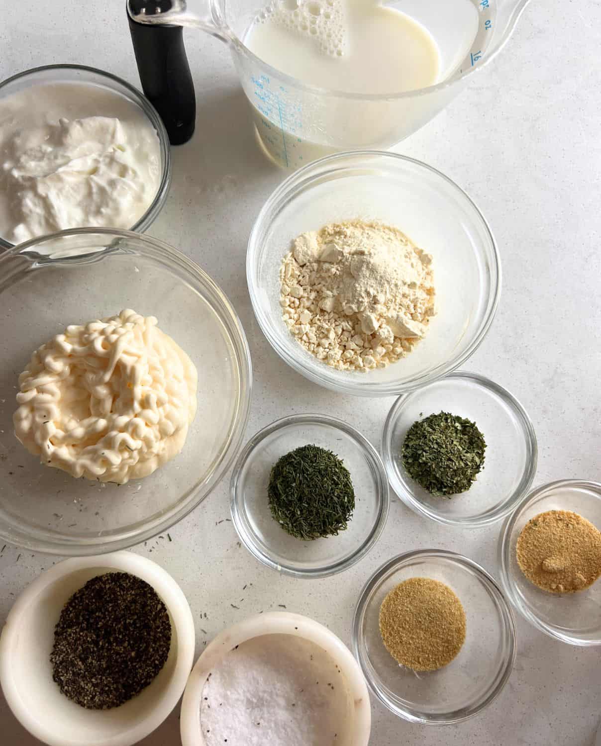 Ingredients needed for homemade ranch dressing. 