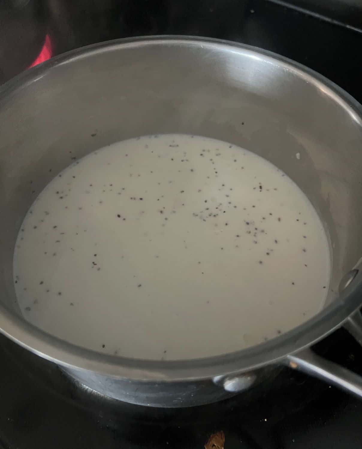 Milk and flour combined in sauce pan. 