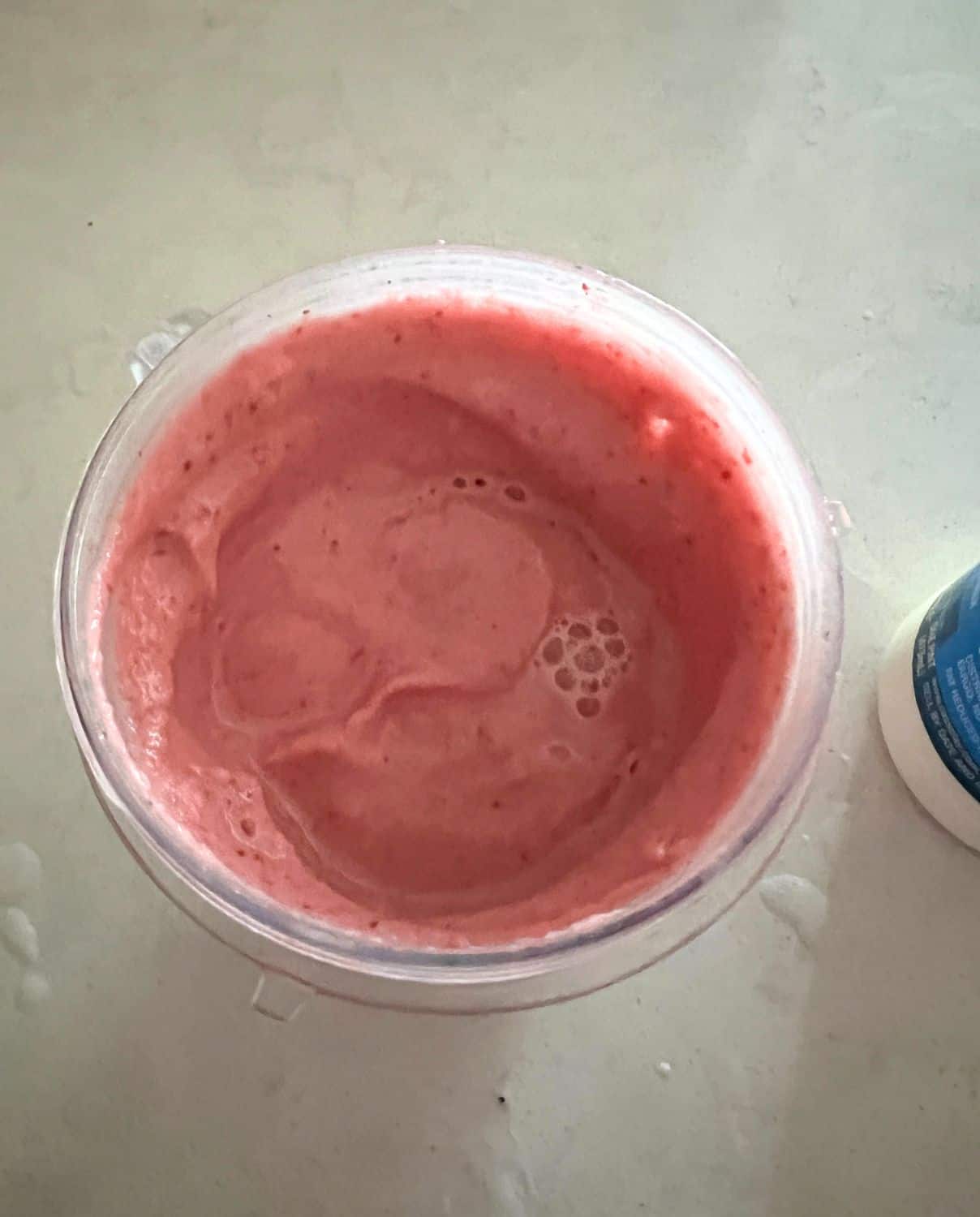 Blended cheesecake smoothie in a Ninja Blender. 