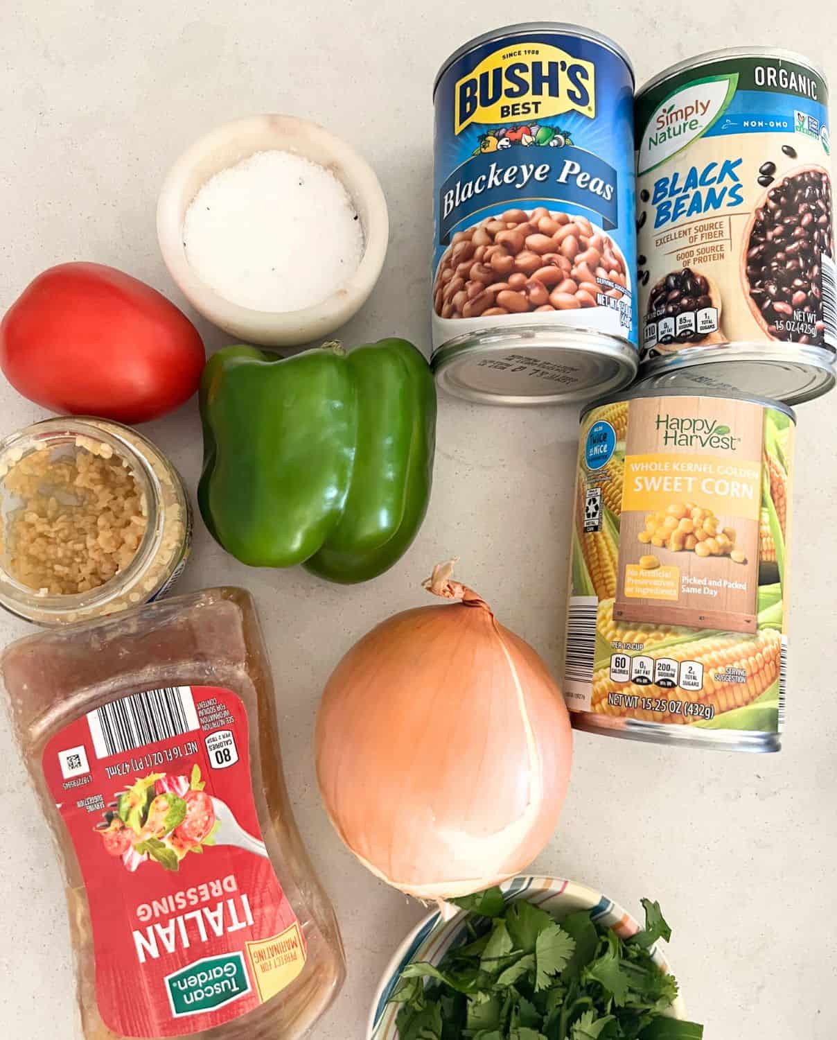 Ingredients needed for Cowboy Caviar. 