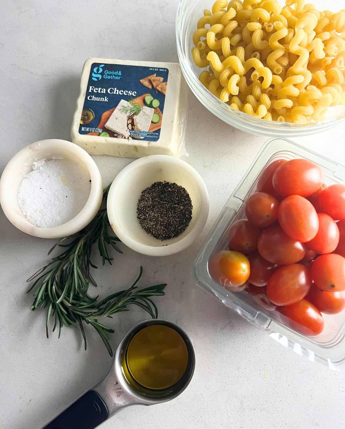 Ingredients needed for Baked Feta Pasta.