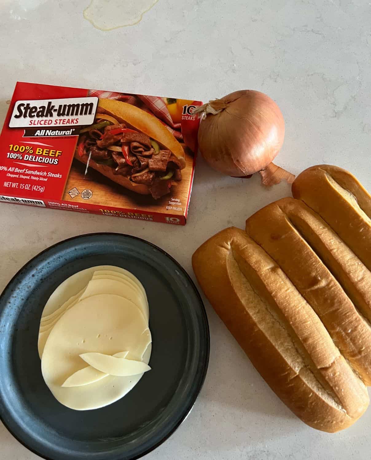 Ingredients needed for Blackstone Philly cheesesteaks. 