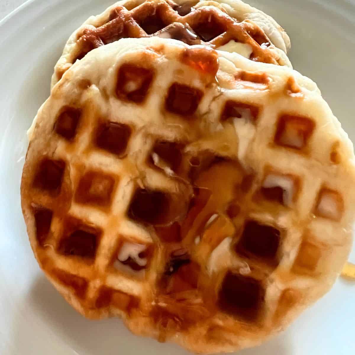 Biscuit waffles made in a waffle iron. 