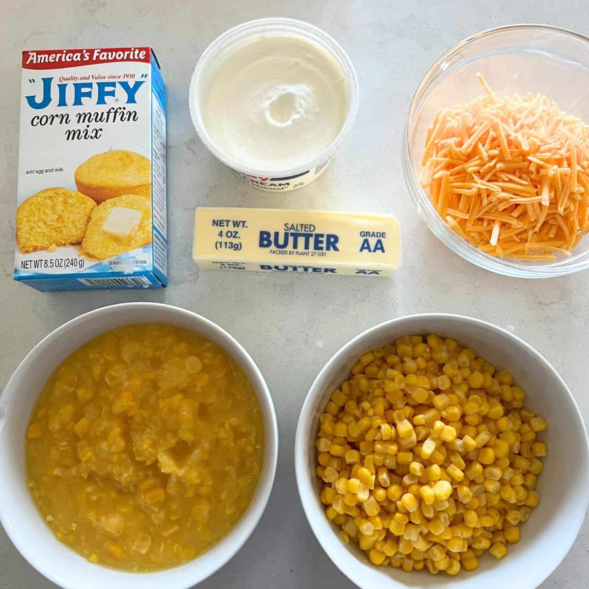Ingredients needed for Corn Casserole. 