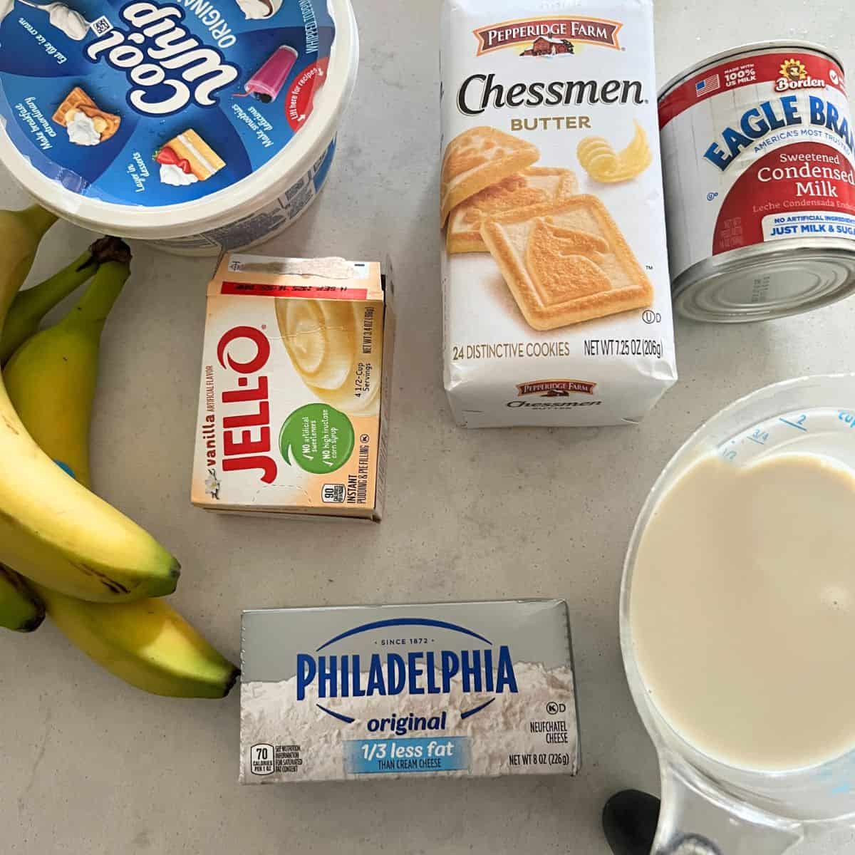 Ingredients needed for Banana Pudding. 