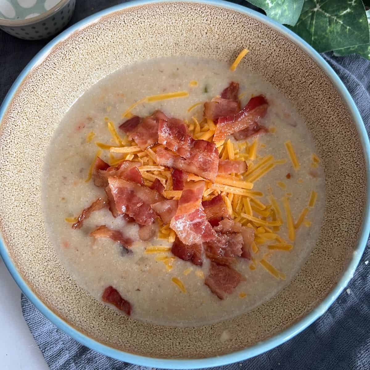 This potato soup recipe from Ree Drummond is loaded with potatoes, onions, carrots, and celery that gets blended up into a creamy rich soup.