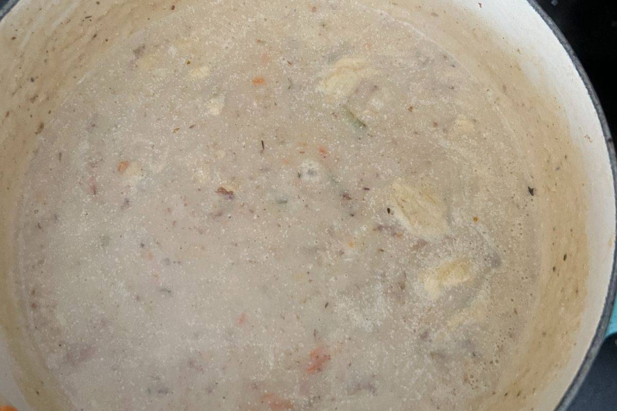 Blended potato soup combined wtih the rest of the potato soup. 
