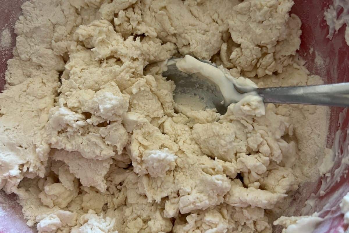Greek Yogurt and self rising flour combined in a bowl. 