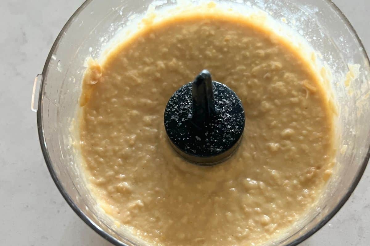 Hummus blended in a food processor. 
