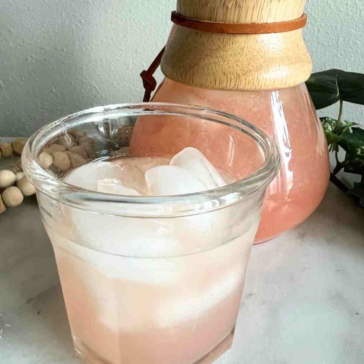 Rhubarb lemonade in a glass jar.