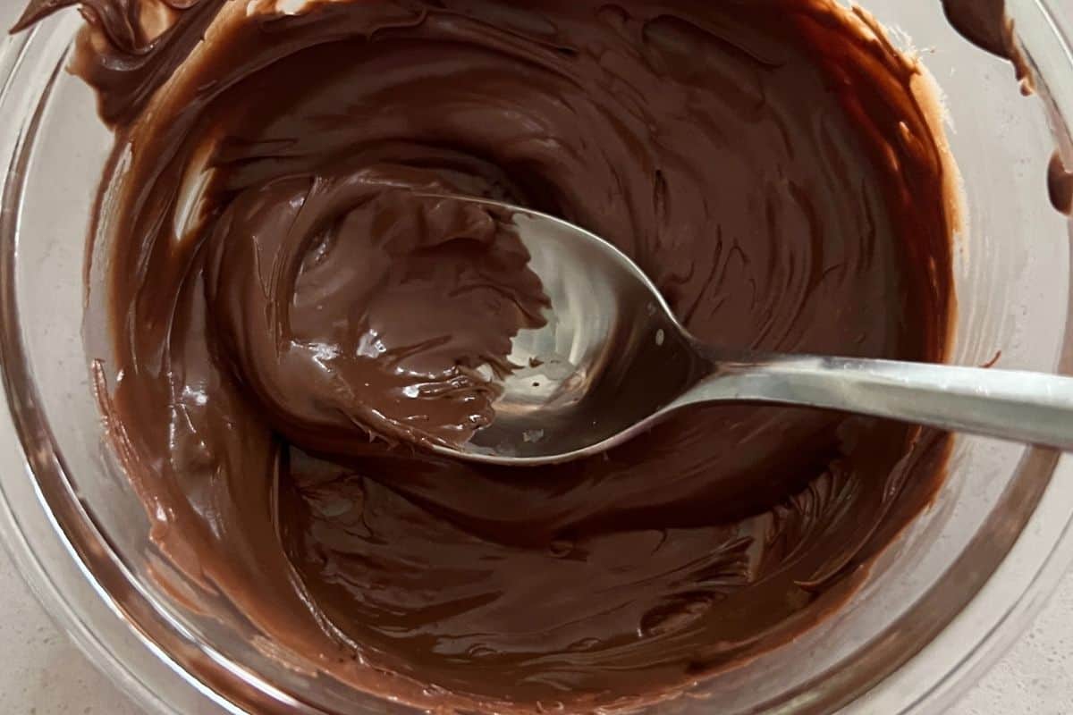 Melted tempered chocolate in the microwave.