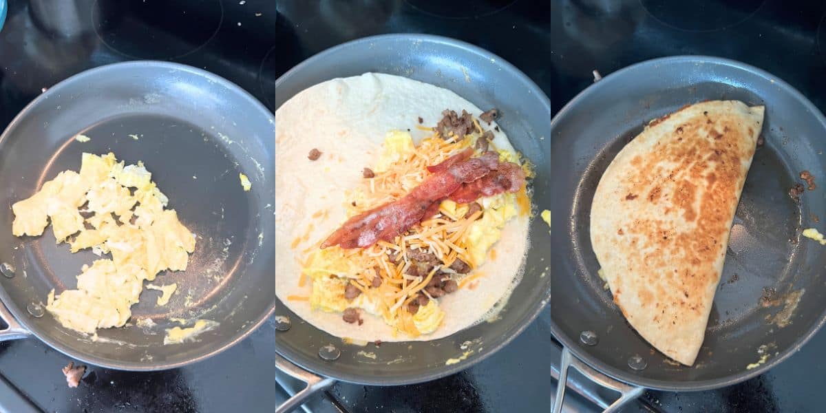 How to make breakfast quesadillas in a skillet.
