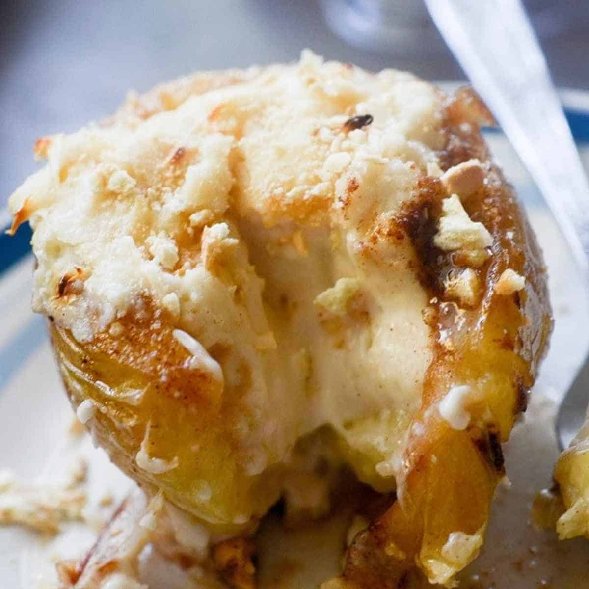 Cheesecake stuffed apples made in the air fryer.