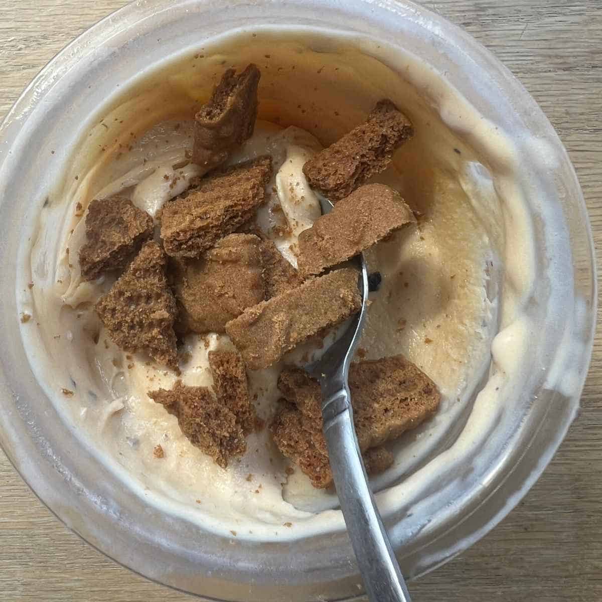 Ninja creami pumpkin ice cream topped with biscoff cookies.