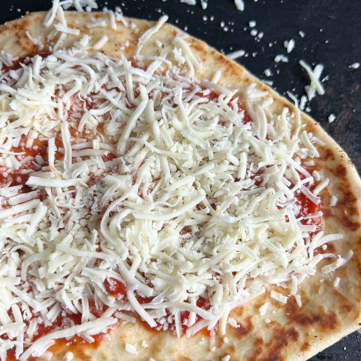 Air fryer pizza with toppings. 
