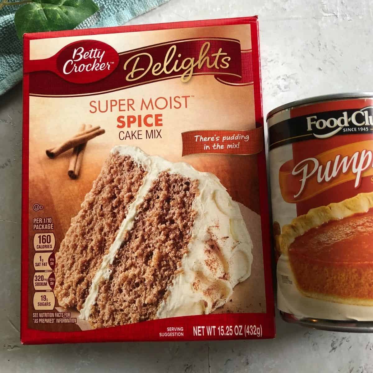 Cake Mix and Canned Pumpkin.