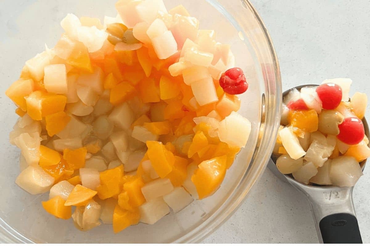 How to make fruit cocktail salad step 1.