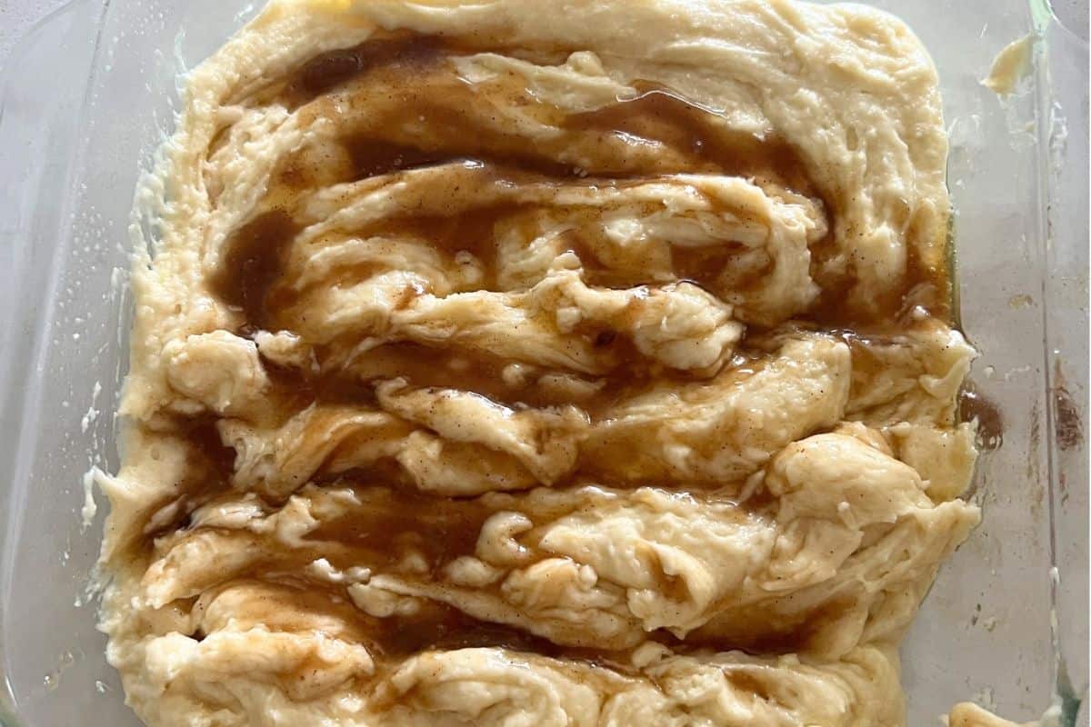 Cinnamon and sugar mixed into cake mix batter.