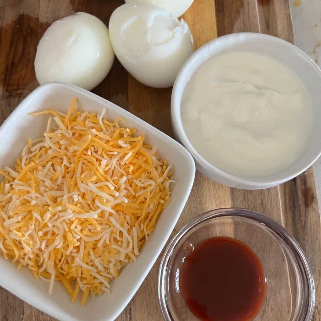 Ingredients needed for Deviled Eggs.