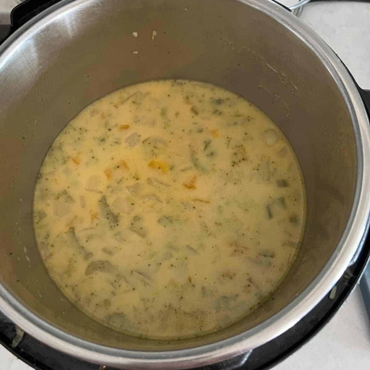Cheese added to vegatables and broth 