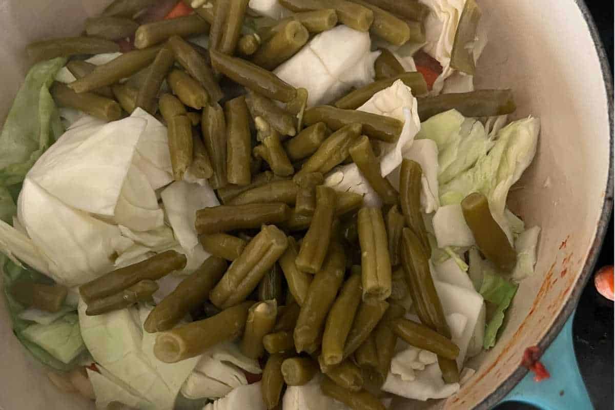 All the vegetables added to cabbage soup.
