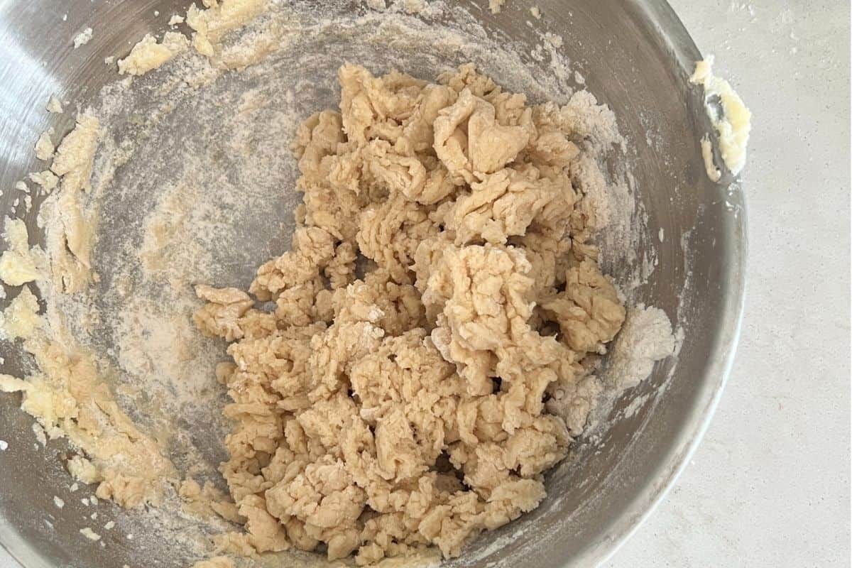 Butter and flour mixed together for salted caramel butter bars.