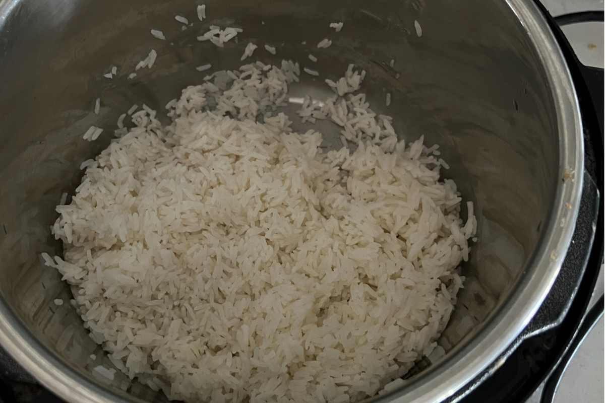 Fluffy white jasmine rice cooked in an Instant Pot.