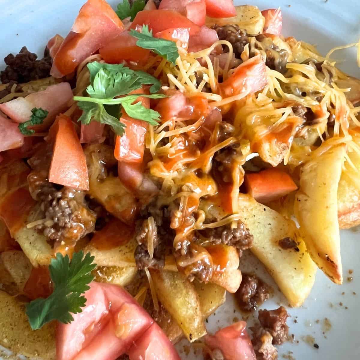 Loaded air fryer steak fries topped with all the best toppings!