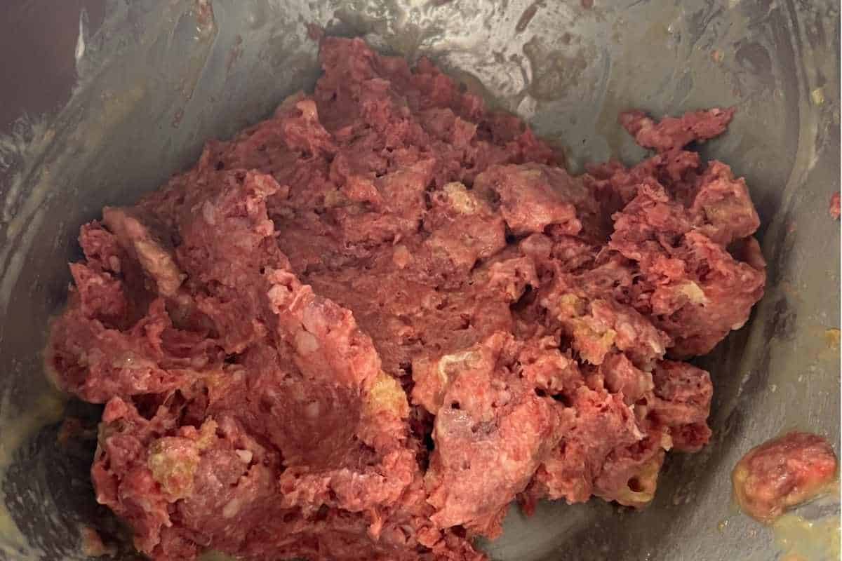 Carnivore meatball ingredients mixed in a bowl. 