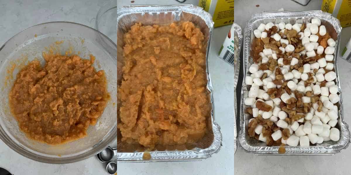 Step for making sweet potato casserole.