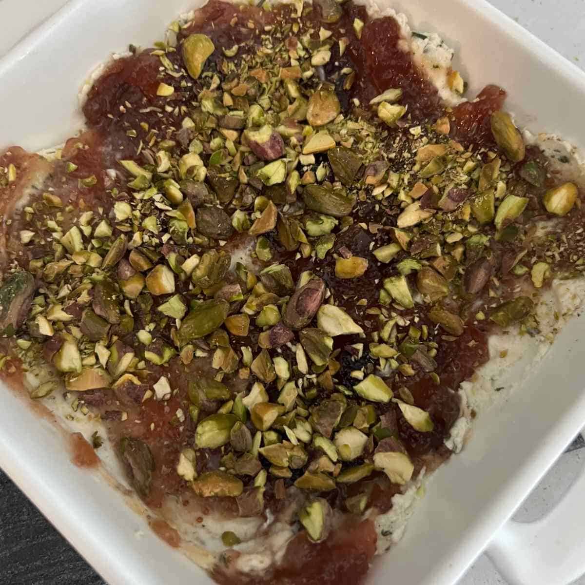 Boursin Cheese Dip served in a white baking dish.