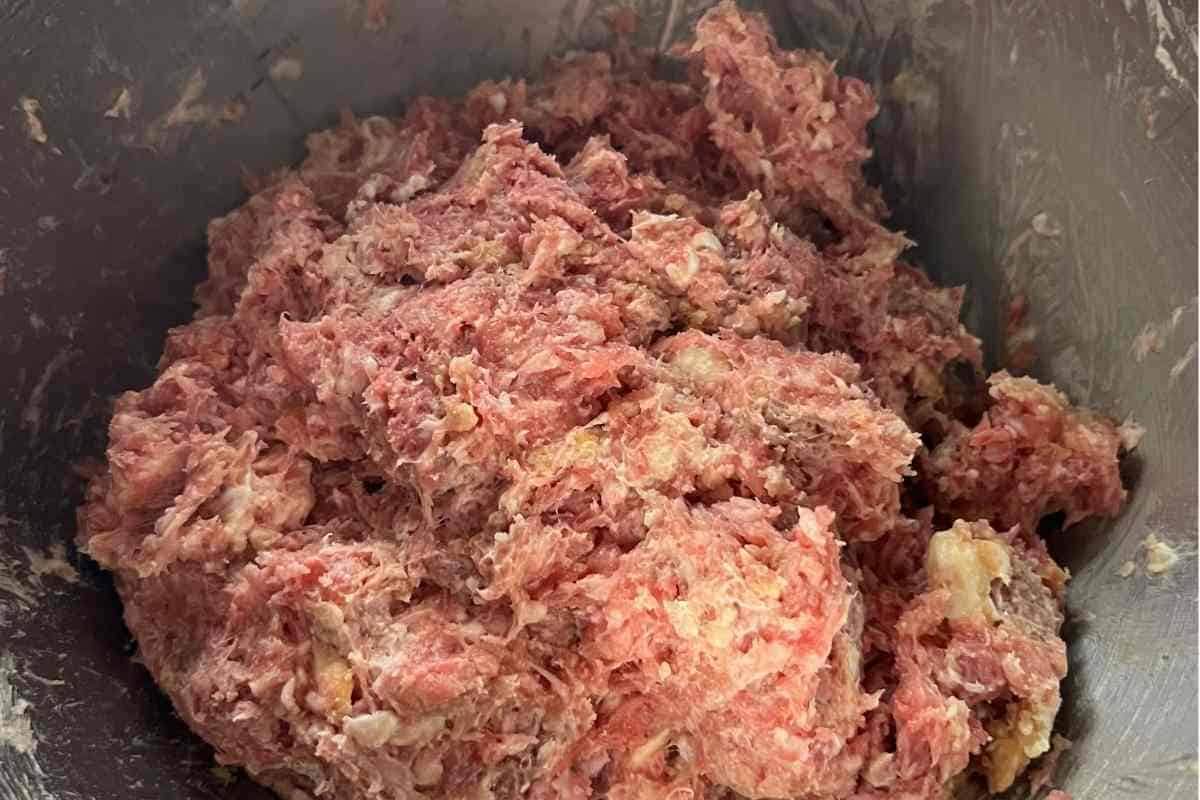 Mixed ingredients for Carnivore meatloaf in a bowl. 