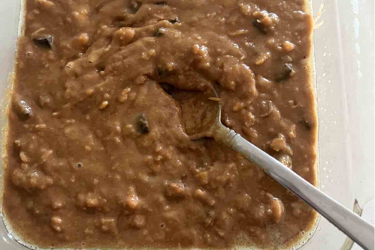 Brownie batter in pan.