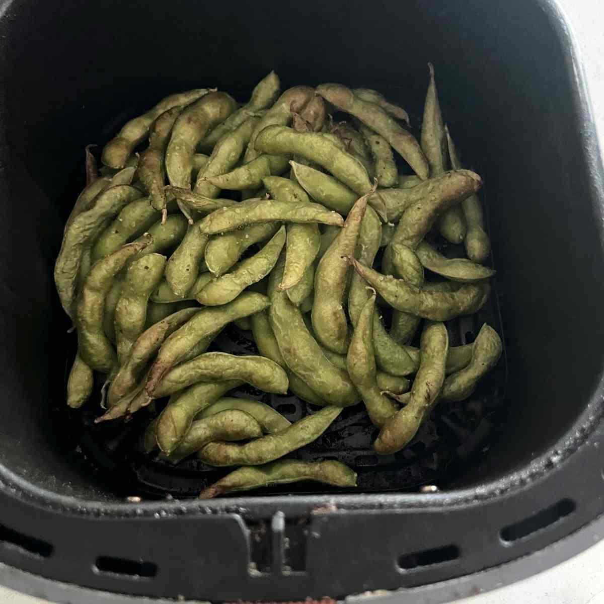 Cooked air fryer edamame in shell. 