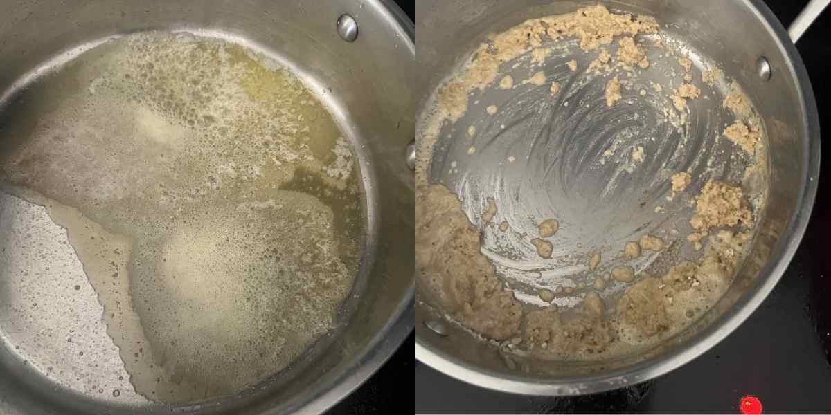Sauce pan with melted butter and flour. 