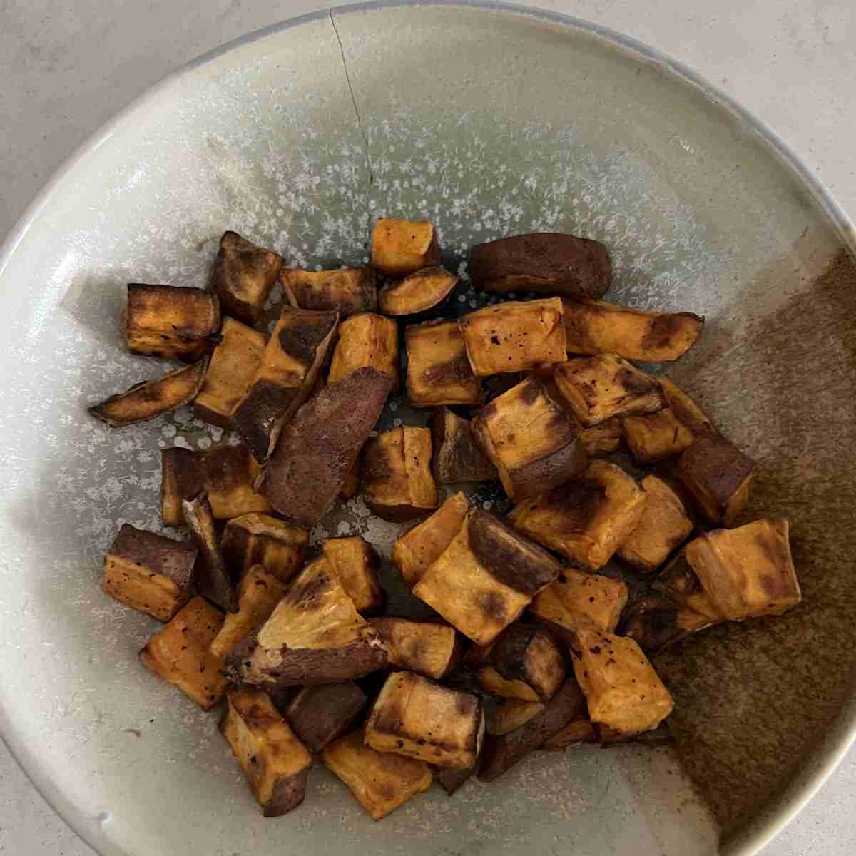 Air fried sweet potato cubes. 