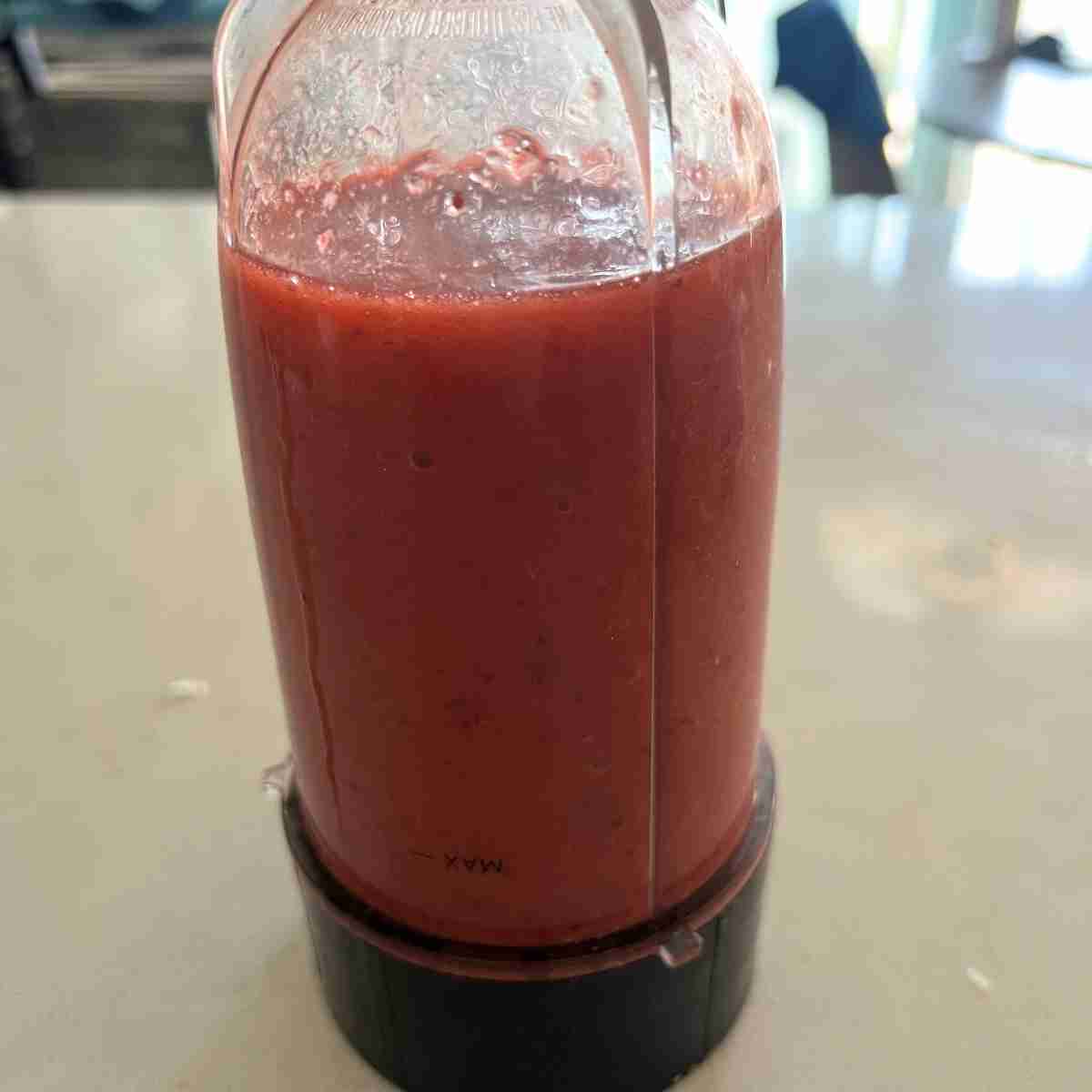 Strawberry sorbet blended in a Ninja Creami. 