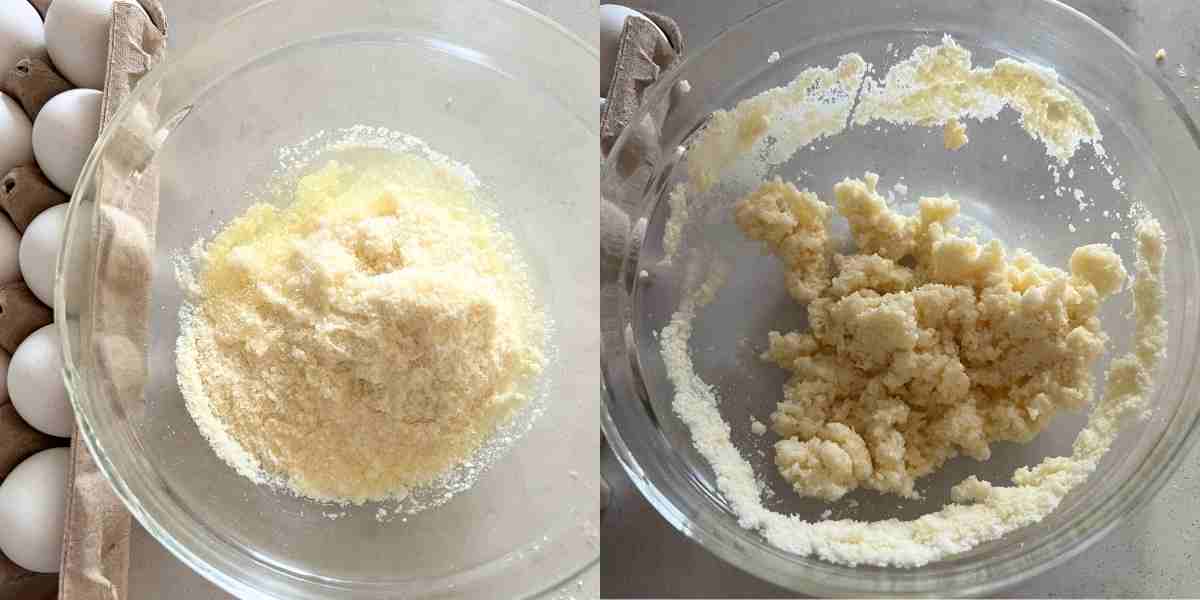 Egg whites and parmesan cheese mixed in a bowl.