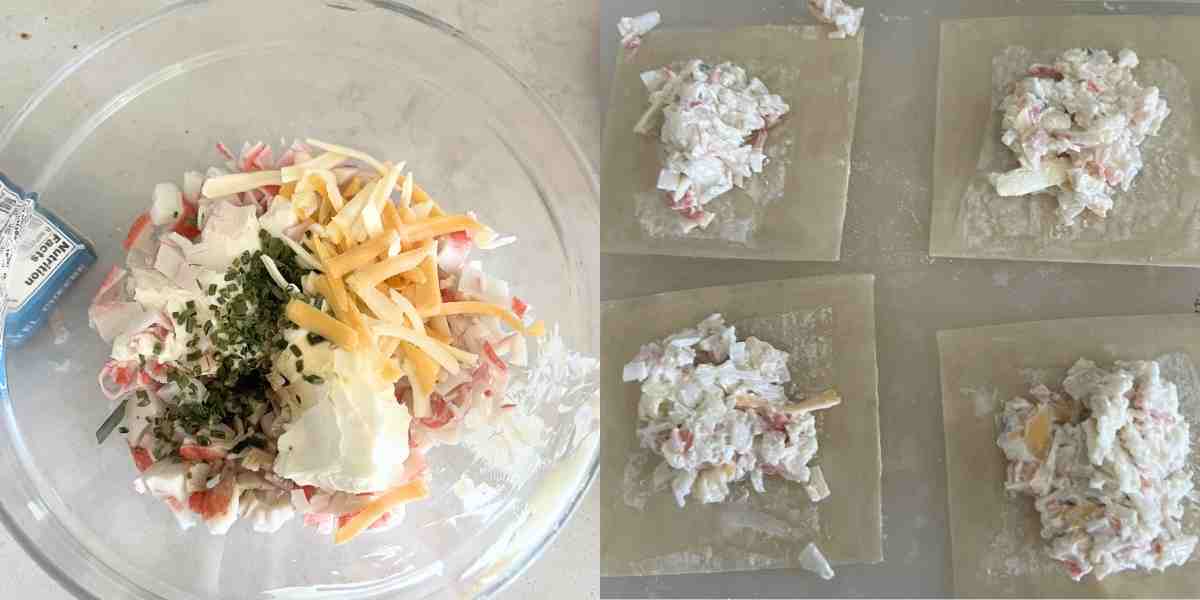 Crab rangoon mixture in a bowl.