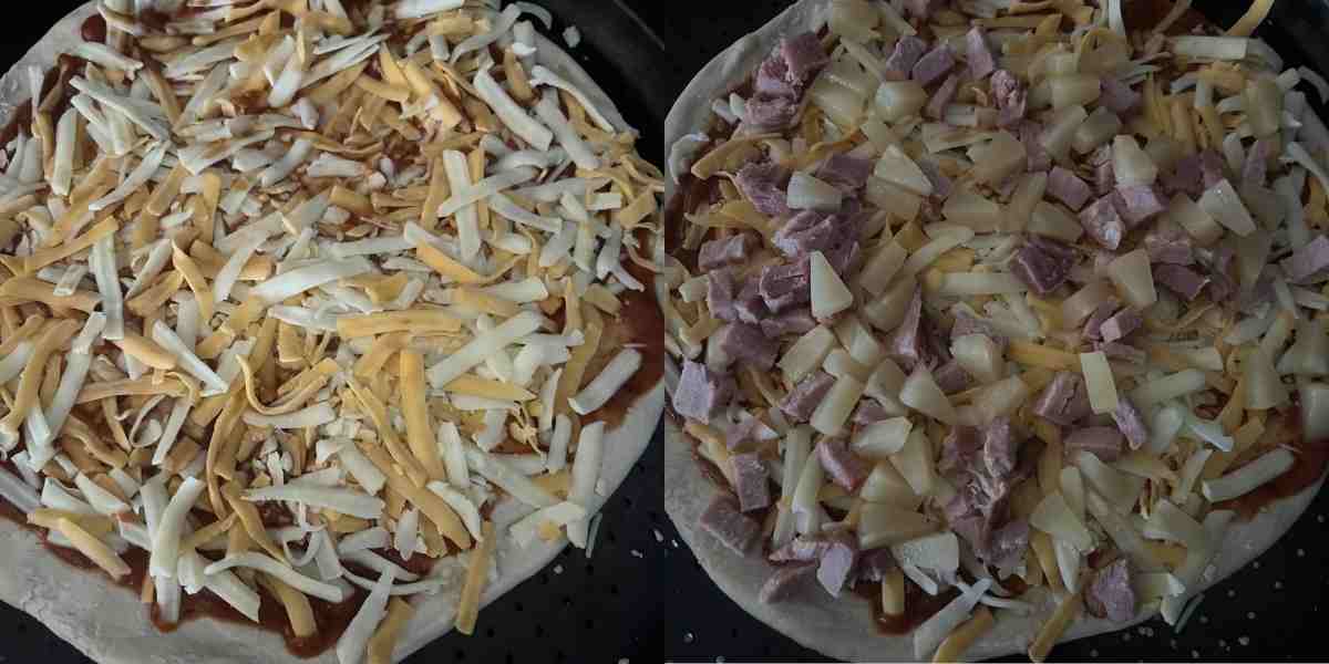 How to make ham and pineapple pizza step 2.
