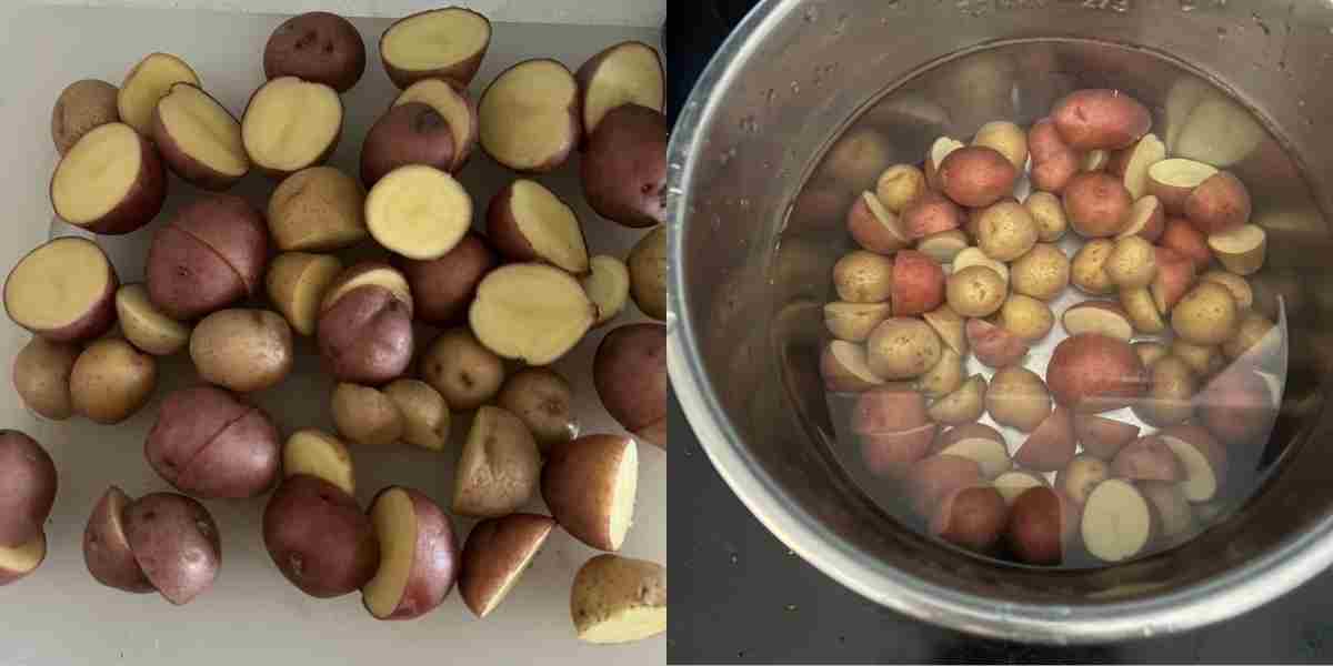 Potatoes in salted boiled water. 