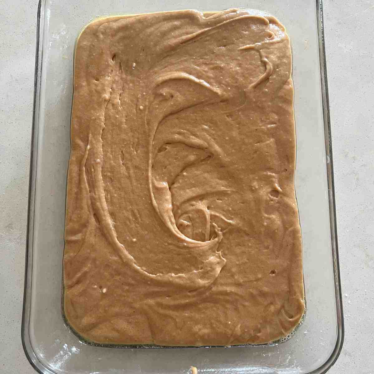 Cake mix ingredients in a dish. 