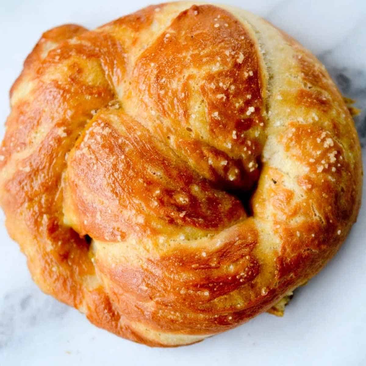 Soft pretzel for beer cheese soup.