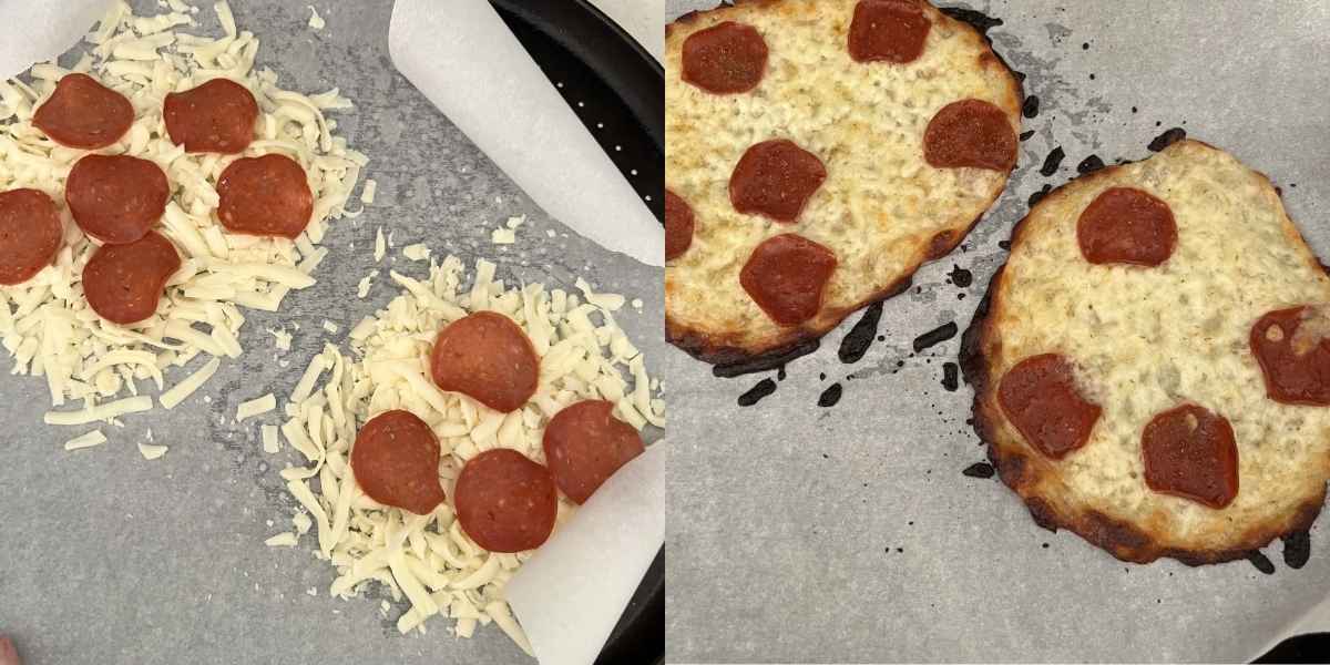 Mozzarella and pepperoni baked as a pizza crust.