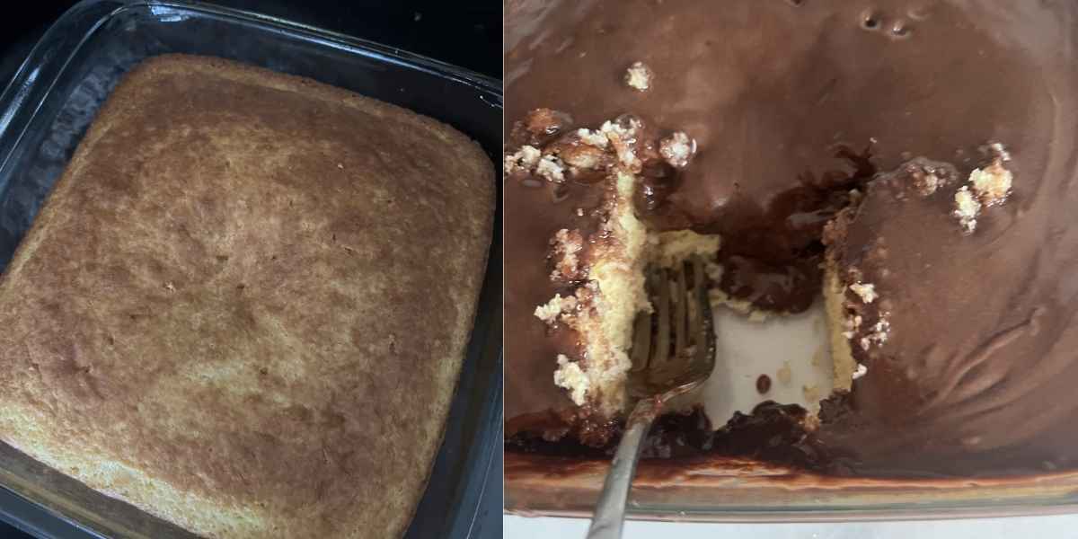 Melted frosting on finished cake. 