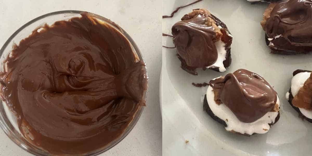Melted chocolate and smore dates.