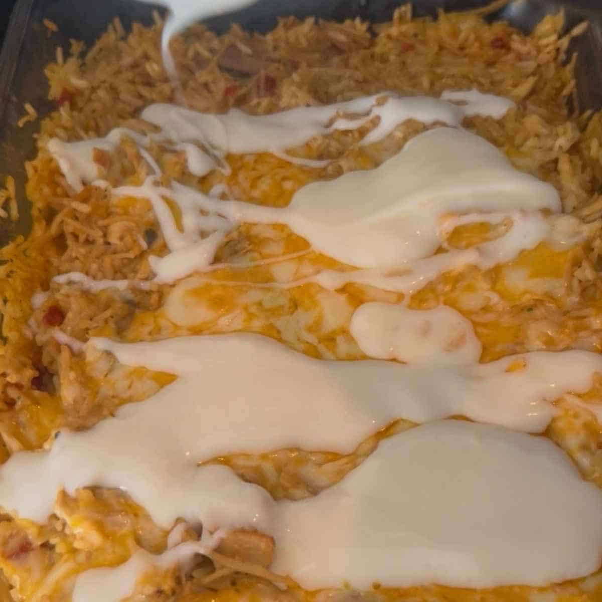 Viral Swim Queso Chicken and Rice recipe.