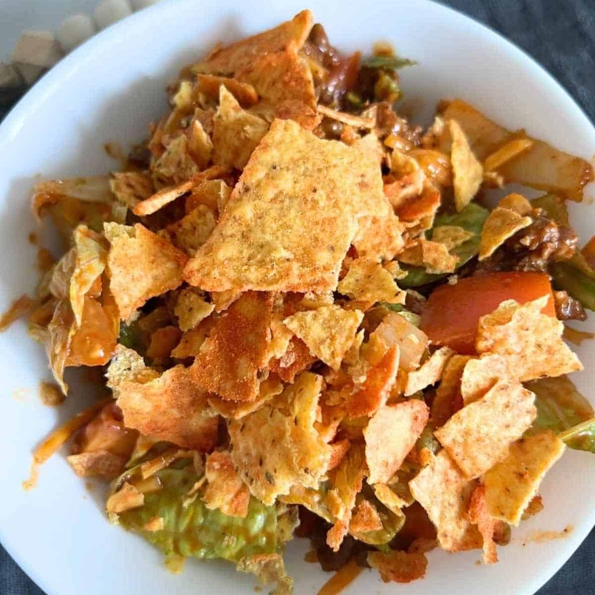 Dorito taco salad with Catalina dressing.