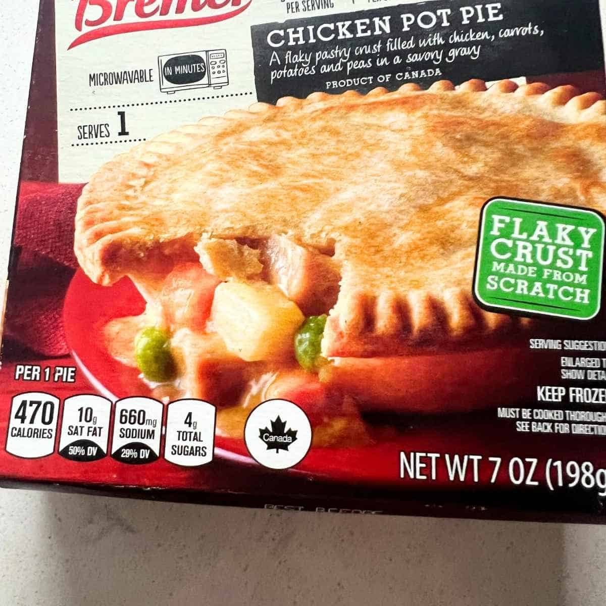 Ingredients needed for frozen chicken pot pie.
